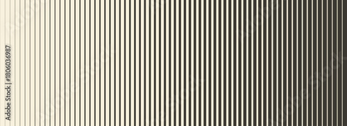 Retro linear halftone gradation texture. Parallel repeating stripe transition background. Fading thick to thin line gradient pattern. Vertical strip wallpaper for overlay, print, cover design. Vector