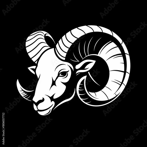 Majestic Ram Head with Intricate Horns in Striking Detail.