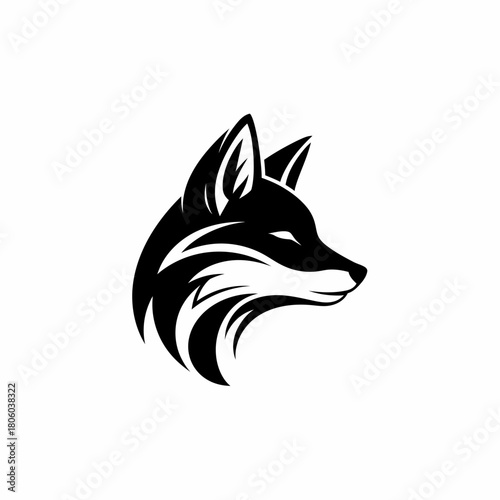Striking Black and White Fox Head Logo Design with Sharp Details.
