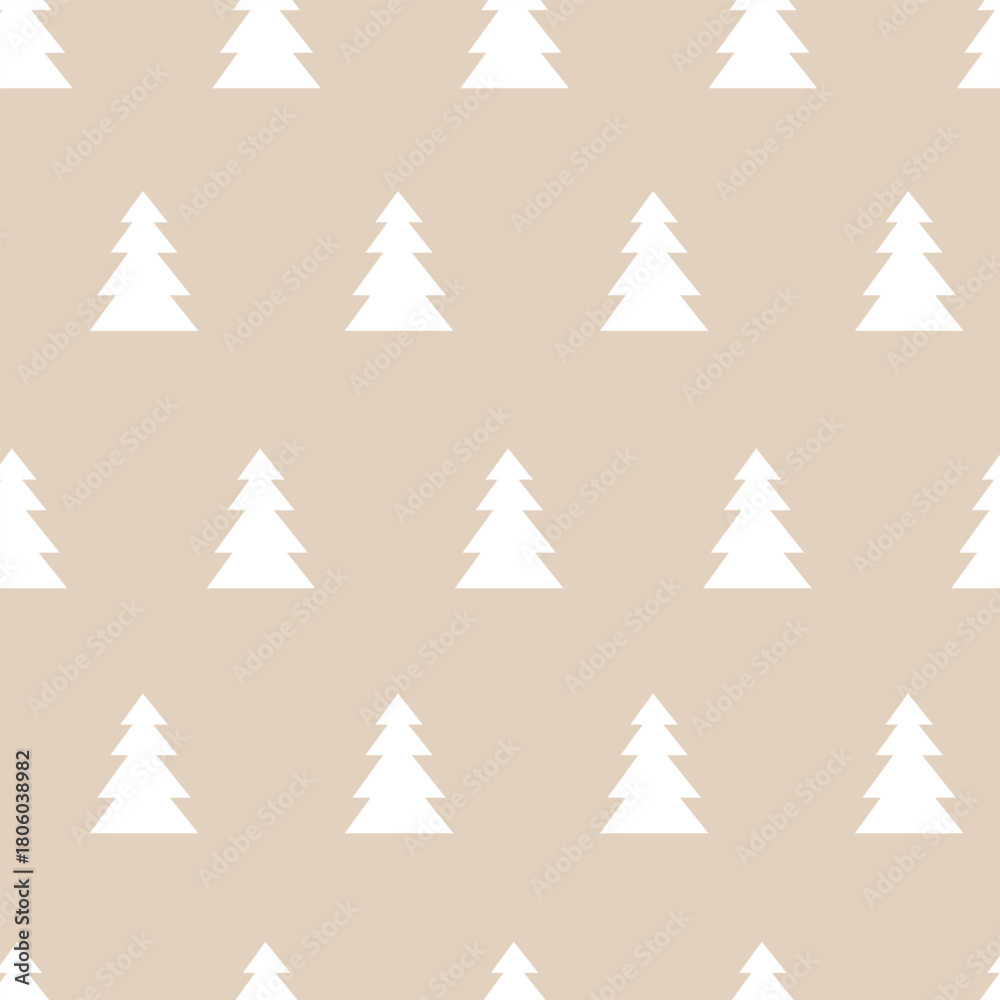 Obraz premium Christmas tree seamless pattern on pastel beige color background.