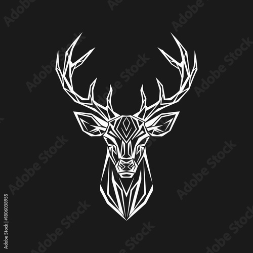 Geometric Deer Head Illustration on Dark Background.
