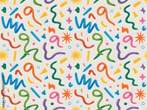 Vibrant abstract colorful wavy lines and shapes seamless pattern