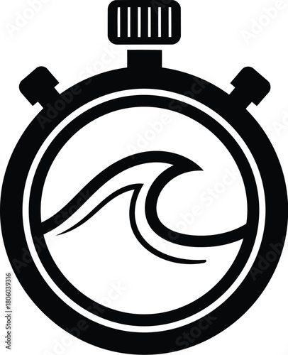 Stopwatch with wave inside isolated on, symbolizing time management, efficiency, and the importance of deadlines in surfing sports