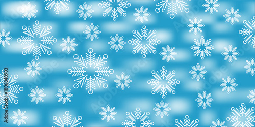 Wallpaper of randomly falling snowflakes. Frozen grains of snow dust. Snowy sky with a white-green background. Vector illustrations.