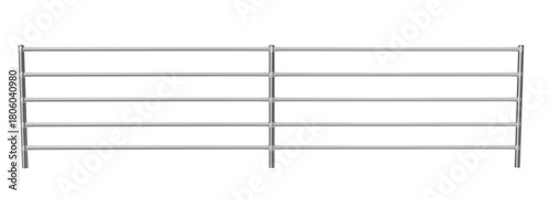 realistic chrome metal guardrail structure with horizontal bars. polished silver steel fencing isolated for architectural visualization.