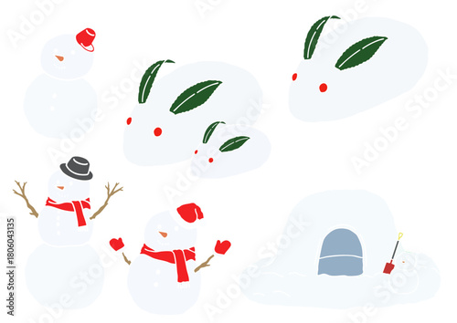 雪だるま6種　版画