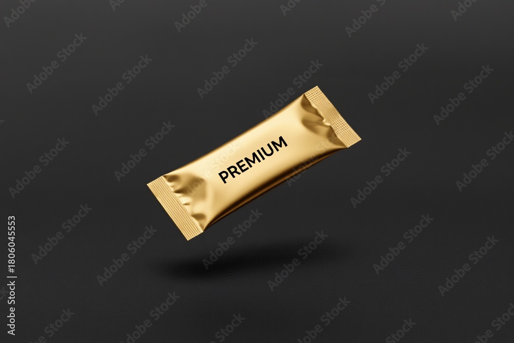 Fototapeta premium Premium golden packet floating against dark background