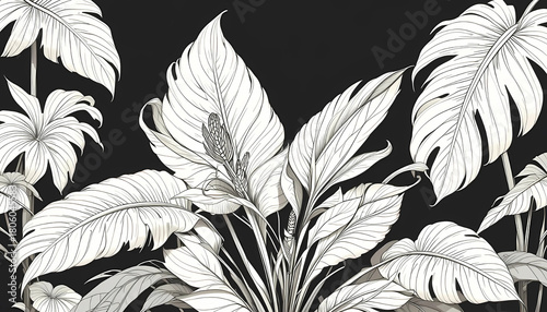 Mystical Tropical Foliage Line-Art in Forestcore Style