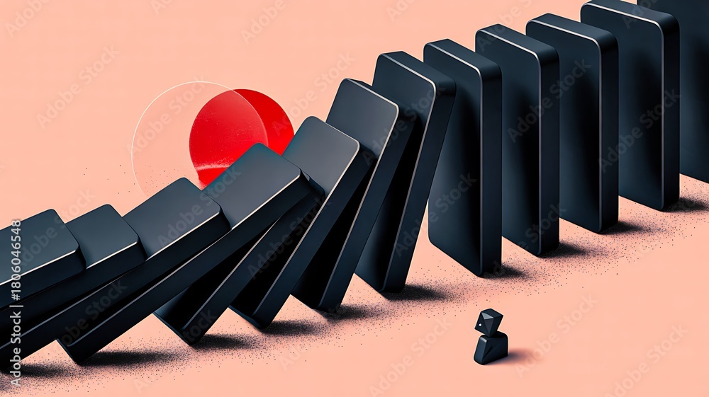Fototapeta premium Domino pieces falling in sequence representing risk failure and chain reaction 