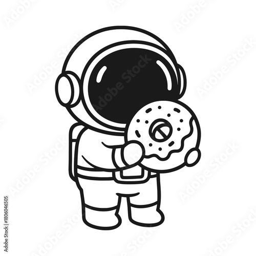 Cute Astronaut Holding a Donut, Space Themed Cartoon