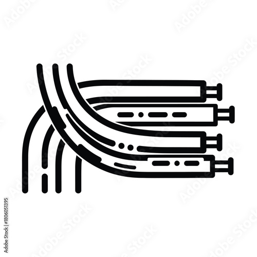 Abstract illustration of curved tubes or wires connecting to multiple outlets, symbolizing technology and data flow