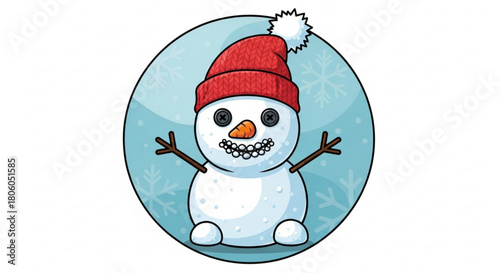 Cute snowman with red hat isolated on for christmas time