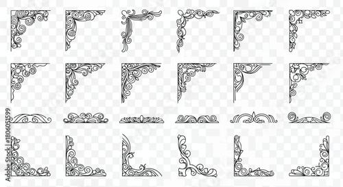 Elegant Ornamental Corner and Border Set Vintage Design Elements for Decoration and Framing