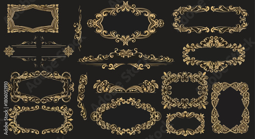 Collection of Ornate Golden Frames and Decorative Elements for Elegant Design Projects