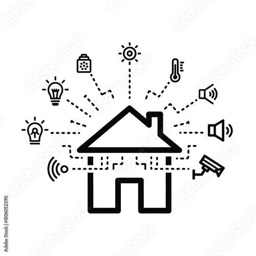 Innovative home automation system concept with interconnected smart devices for modern living, representing a futuristic and integrated control experience for residential properties