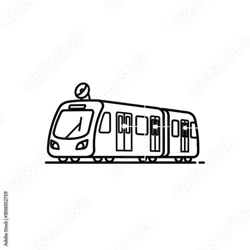 Modern electric train with multiple carriages on a white background, clean line art