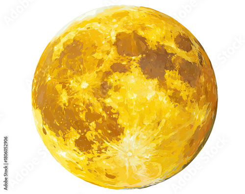 Illustration of a full, golden moon with craters, set against a black background