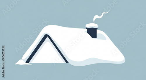 Illustration of a house roof covered in snow isolated on a blue background