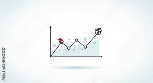 Christmas sales graph isolated on with santa hat and gift