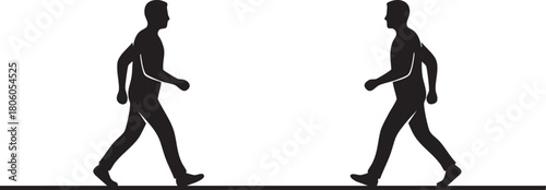 Dynamic graphic illustration showcasing two human silhouettes walking towards each other on a shared path, symbolizing encounter, progress, and interconnectedness in a modern, minimalistic design.