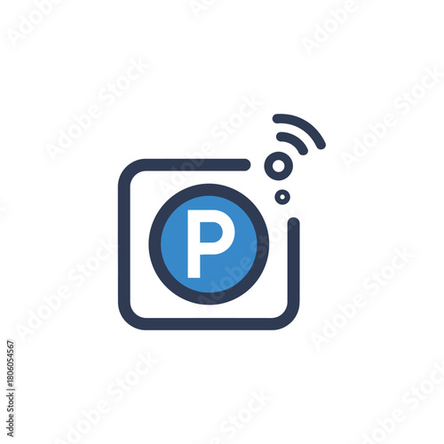 Smart parking icon with a wireless connection symbol, a vector graphic representing online car park booking, sensor technology, and urban mobility solutions for modern cities