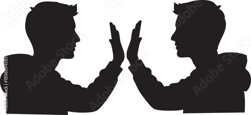 Silhouette of Two People High-Fiving Friendship, Accomplishment and Teamwork Illustration for Design Projects.