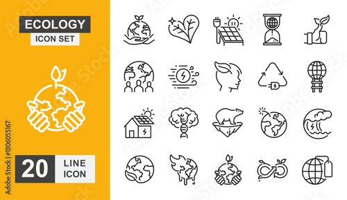 Ecology icon set. Panel, solar, earth, environmental, power, energy and more line icon.