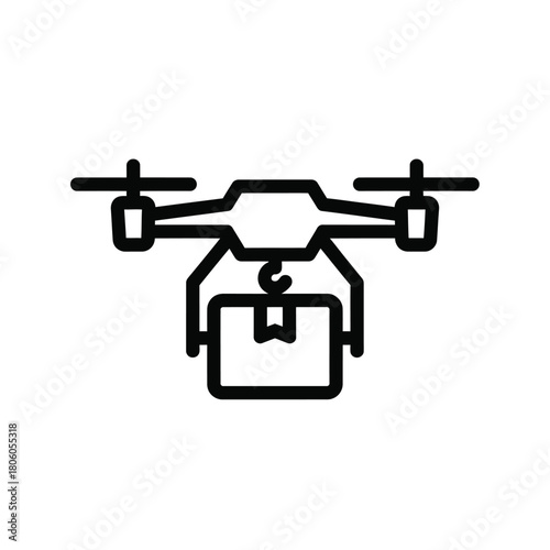Vector line icon of a delivery drone carrying a parcel, representing autonomous shipping and modern logistics technology