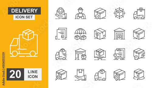 Delivery icon set. Shipping, logistic, cargo, transportation, import, package and more line icon.