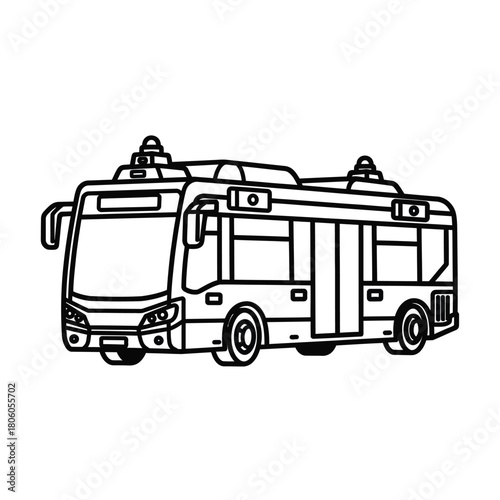 Modern public transport bus line art illustration, representing sustainable urban mobility and eco-friendly city commuting solutions for a cleaner future environment