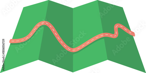 Flat Design Folded Map with Winding Road or Route Vector Illustration
