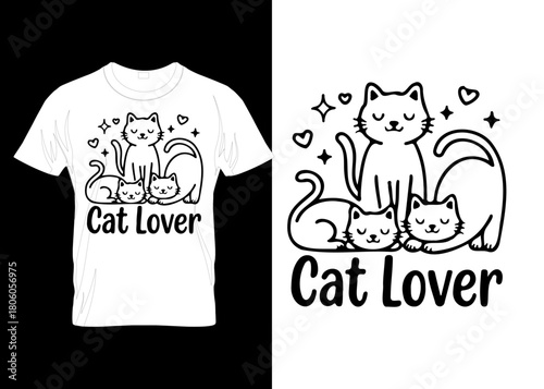 Minimalist Cat Lover Graphic Tee – Cute Kitty Illustration vector custom creative typogrpahy cat lover tshirt design hoodies mug sticker