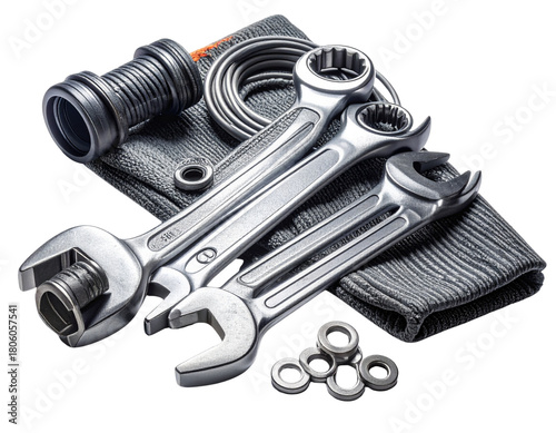  Metallic Spanner Set with Engraved Numbers in Modern Tool Layout – isolated on transparent background