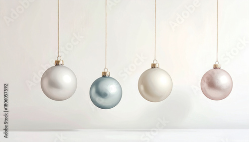 Christmas ornament holiday decoration hanging bauble pastel color white background festive decor shiny surface round shape winter celebration elegant style