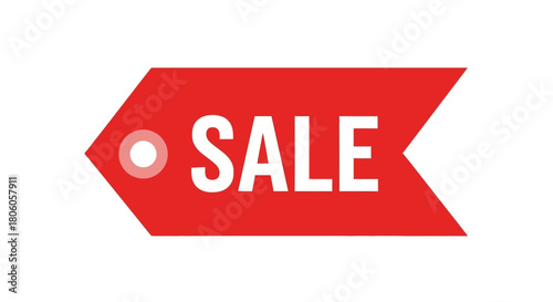 Red tag with white SALE text and a white circle hole against a white background