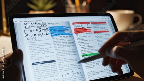 Person Annotates a Digital Textbook on Tablet With a Stylus