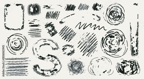 Set of Hand Drawn Charcoal Scribble Textures and Grunge Elements for Graphic Design and Overlay