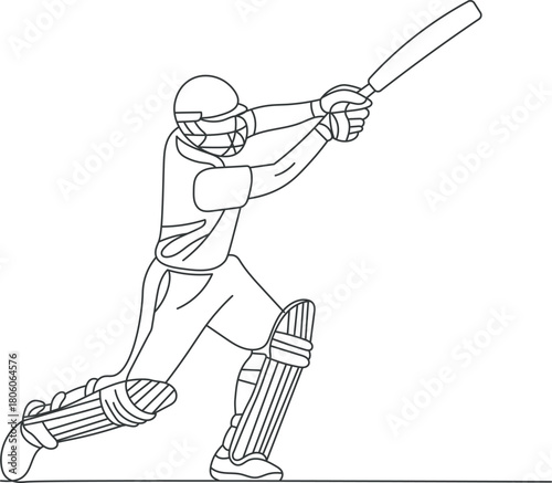 Cricket batsman line art vector.