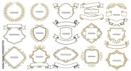 Elegant Frame and Ribbon Collection Decorative Elements for Designs and Embellishments