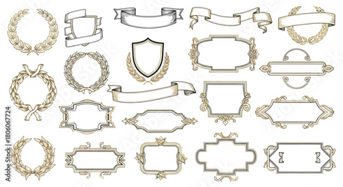 Collection of Vintage Frame and Ribbon Designs, Ideal for Embellishments and Decorations