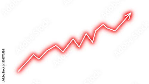 Red neon glowing fluctuated arrow line graph moving up concept of stock market business growth, financial profit, economic growth. Red neon arrow, business loss, increasing debt. Vector illustration.