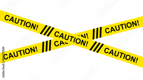 Caution tape yellow and black for industrial safety, road, construction, barricade, danger and hazard area. Caution text and tape. Vector illustration.