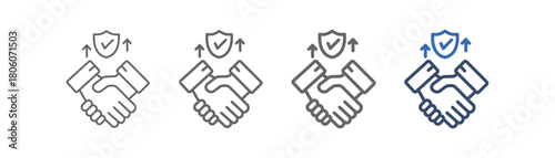 
Trustworthy outline icon sheet with handshake design, check mark, and left and right arrows