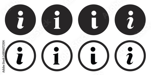 Info icons set. Info button. Black bubbles pointers information info signs. Info symbol flat style – vecto