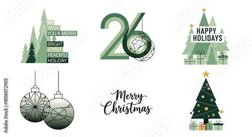 Festive Christmas Designs Evergreen Trees, Ornaments, and Holiday Greetings for Seasonal Cheer