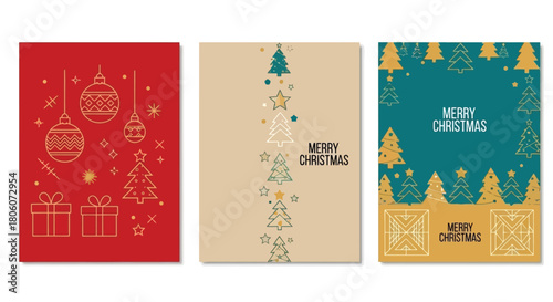 Festive Christmas Card Designs Elegant Holiday Greetings with Ornaments, Trees, and Gift Boxes