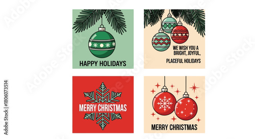 Festive Holiday Greetings Christmas Ornament Designs in Vintage Style for Seasonal Cheer & Celebrations