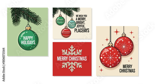Festive Christmas Ornaments A Collection of Holiday-Themed Illustrations for Greeting Cards and Designs