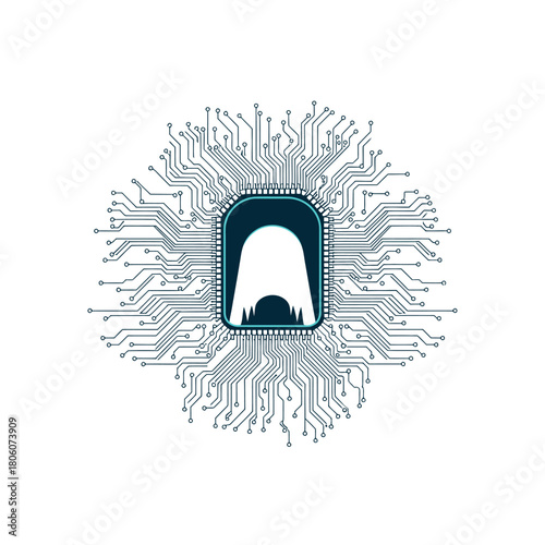 A stylized letter 'A' is intricately integrated into a detailed circuit board, symbolizing artificial intelligence, digital innovation, and computing.