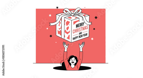 Festive Gift A Joyful Christmas and New Year Celebration Illustration with Person Receiving